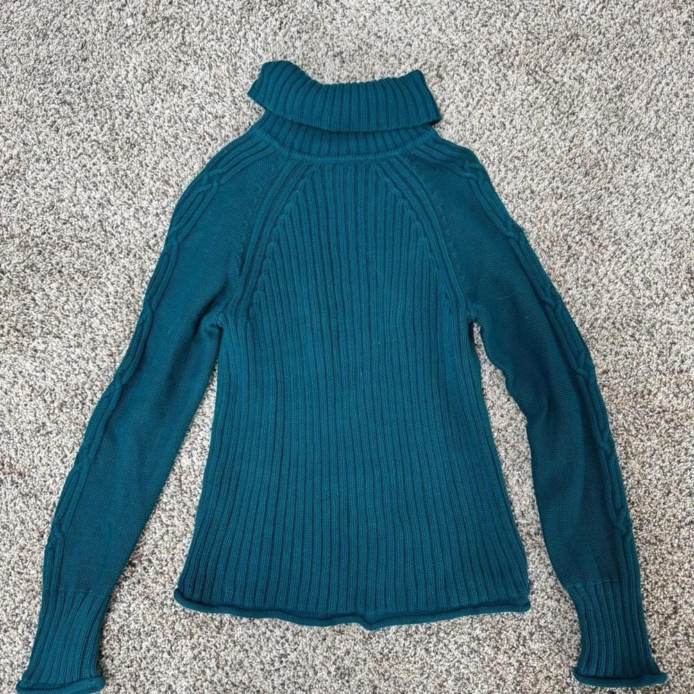 Leo & Nicole Blue Cowl Neck Sweater with Ribbed Knit